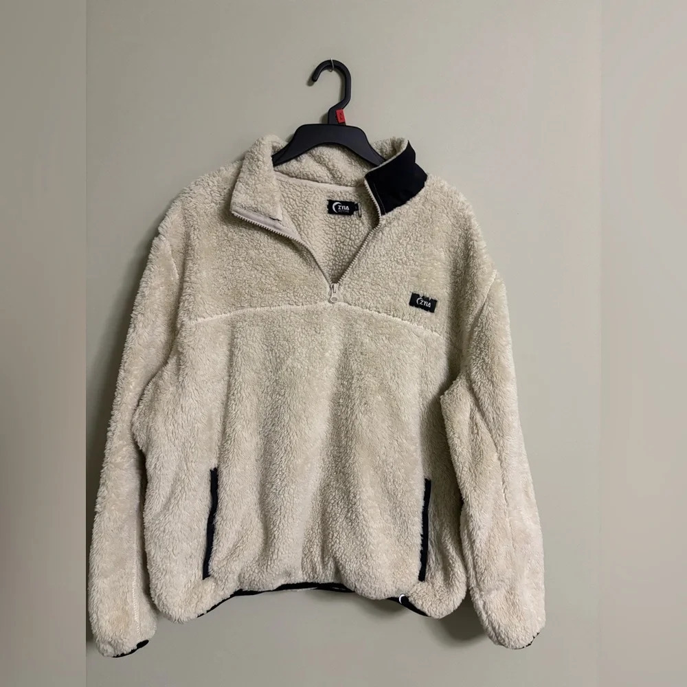 ZYIA Active Women’s Size XL Teddy Sherpa Fleece 1/4 Zip Cozy Warm Cream Soft